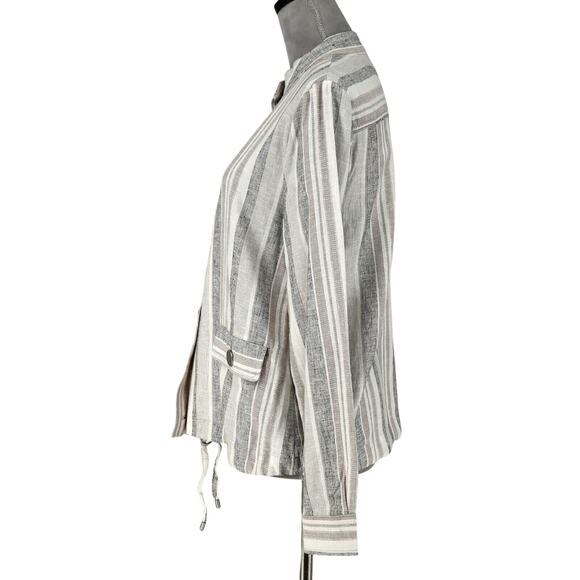 Jones NY Jacket Womens Medium Ivory Gray Linen Blend Mandarin Collar Blazer - Picture 6 of 16